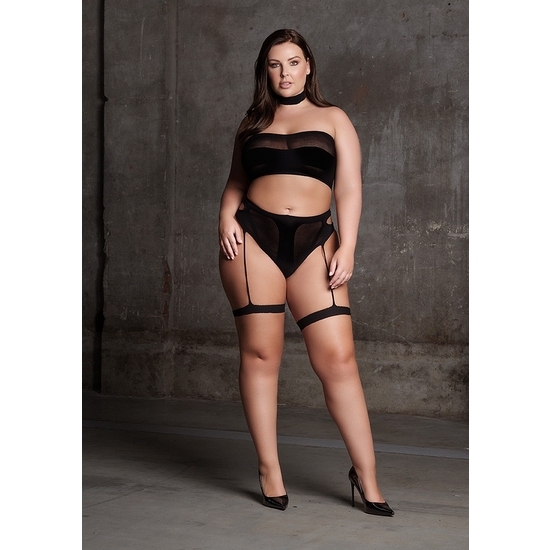 LE DÉSIR- SHADE-ANANKE XII - THREE PIECE WITH CHOKER, BANDEAU TOP AND PANTIE WITH GARTERS - PLUS SIZE